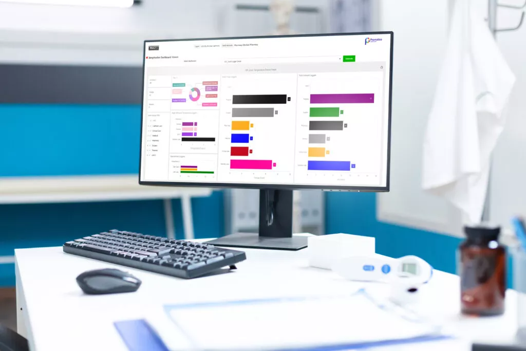Computer screen showing Promatica Health & Care TempTacker dashboard